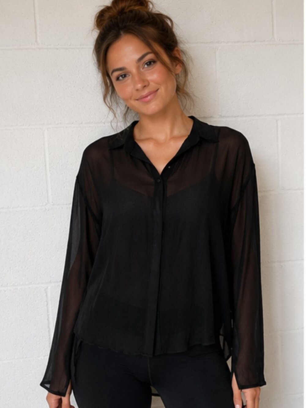 Fred David large sheer black button down